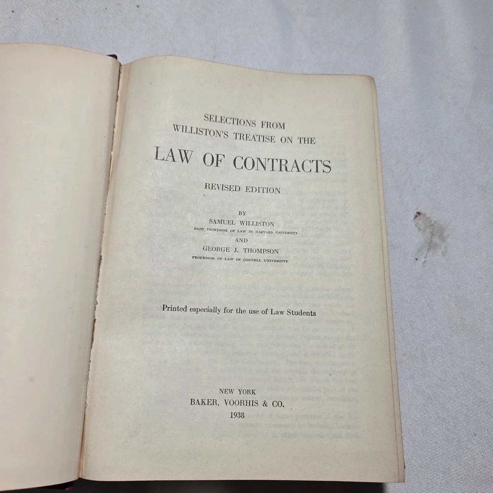 Williston on Contracts Law Book 1938 Revised Edition Samuel Williston‎ Thompson